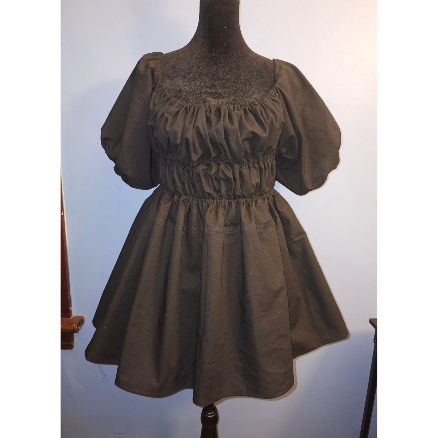 The Noir Cloud Dress — Custom-Made Puff Sleeve Mini Dress in Cotton