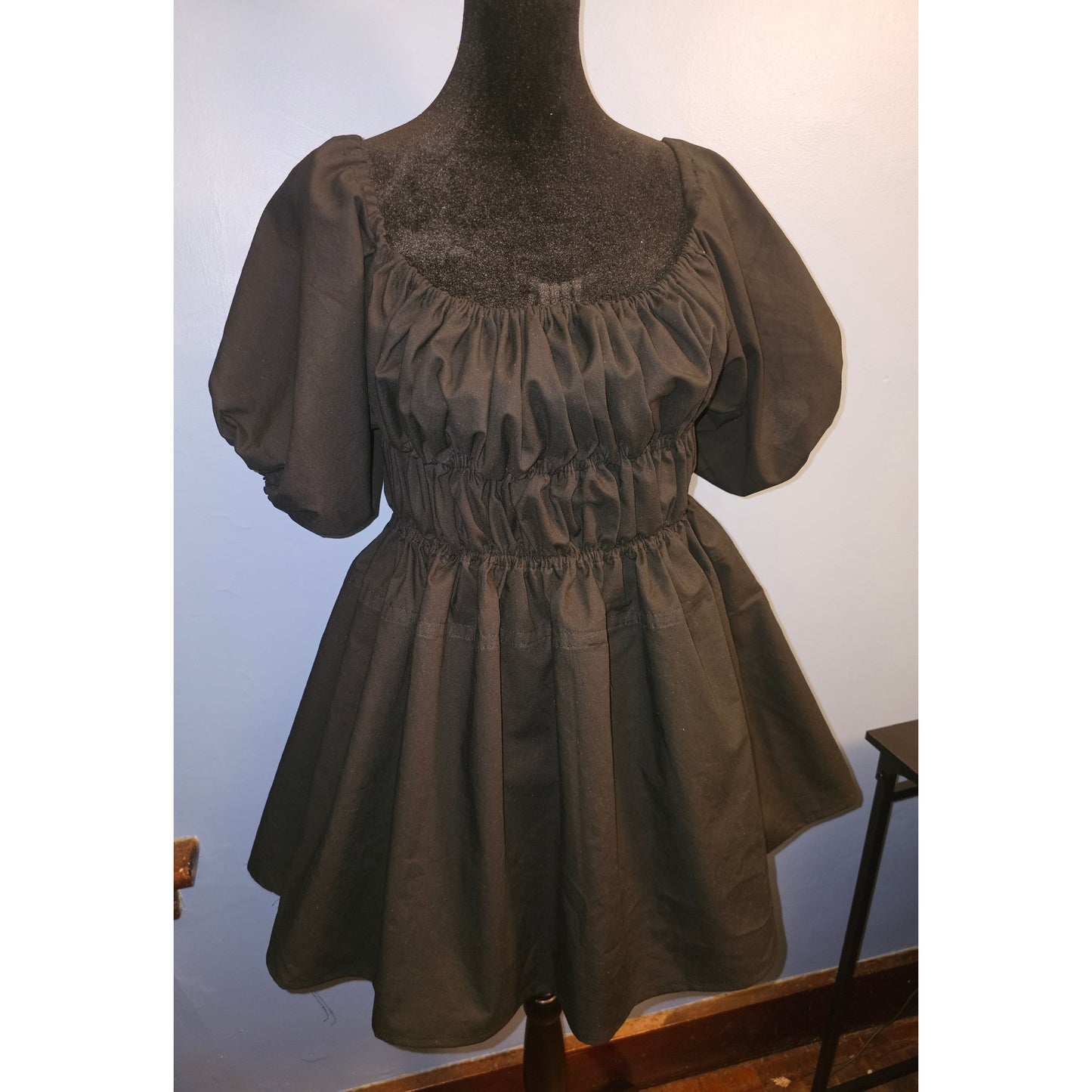 The Noir Cloud Dress — Custom-Made Puff Sleeve Mini Dress in Cotton