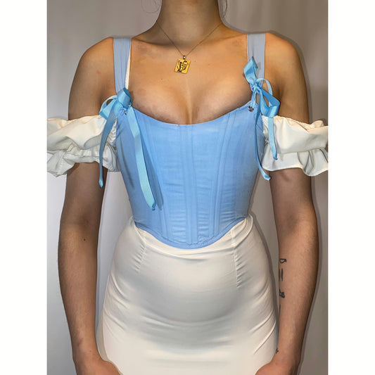 Pastel Blue Overbust Corset – Custom Handmade Corset for Soft Aesthetic & Fairycore Looks