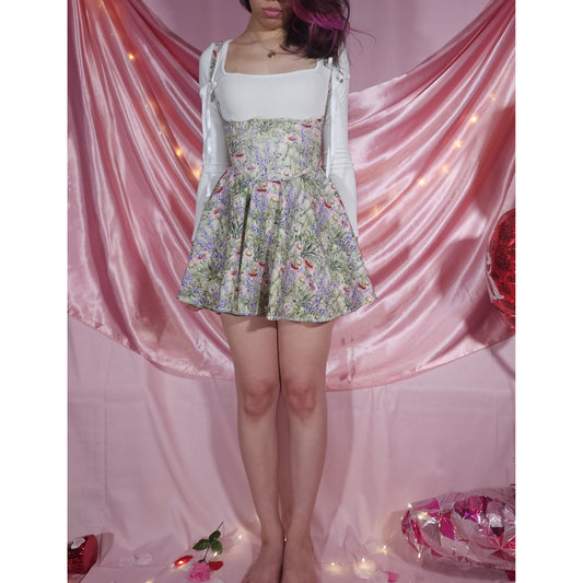 Sunny Day Corset Belt Set – Handmade Floral Overbust Corset & Custom Mini Skirt Two-Piece
