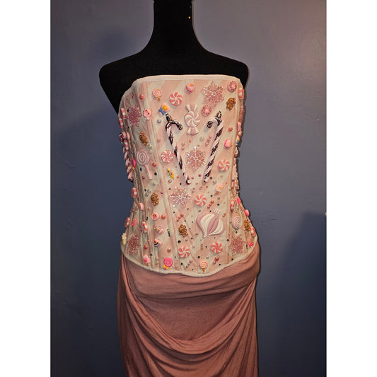 Holiday Candy Cane Corset – Handmade Pink and White Christmas Couture Bodice Made-to-Order Holiday Corset – Limited Pre-Order Available