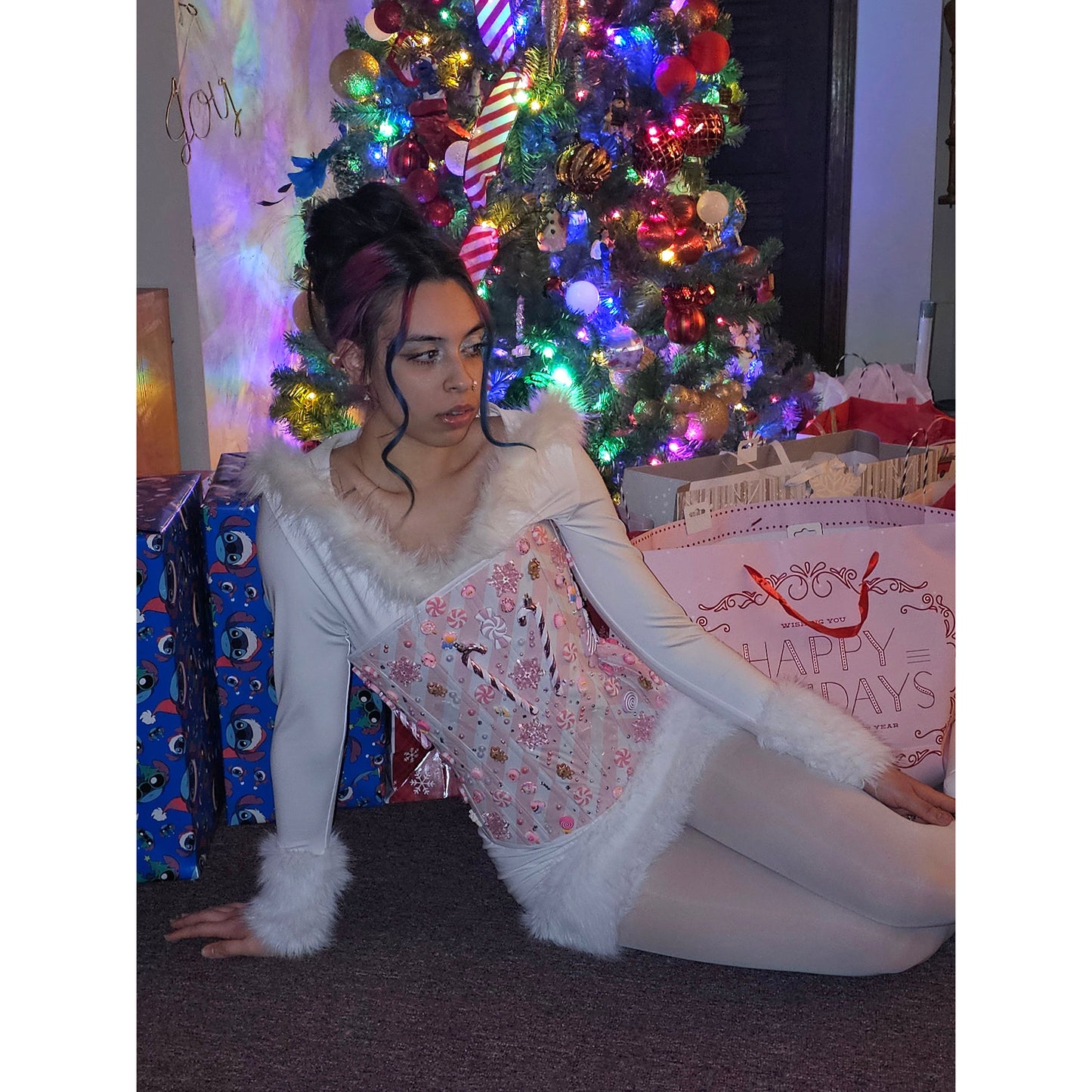 Holiday Candy Cane Corset – Handmade Pink and White Christmas Couture Bodice Made-to-Order Holiday Corset – Limited Pre-Order Available