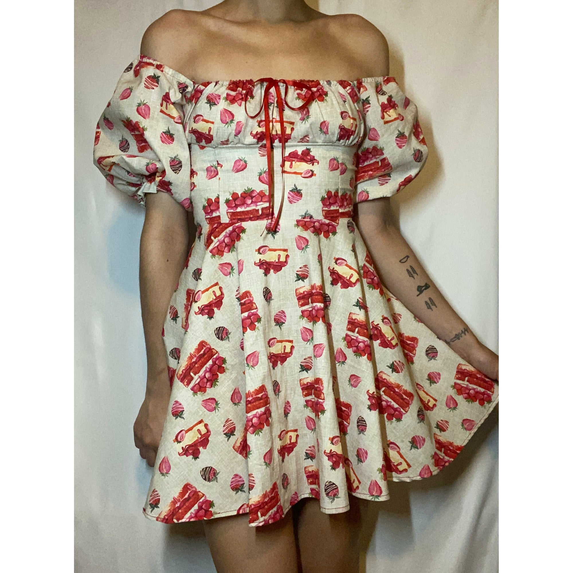 Floral Strawberry Bustier Dress with Strawberry Buttons (and