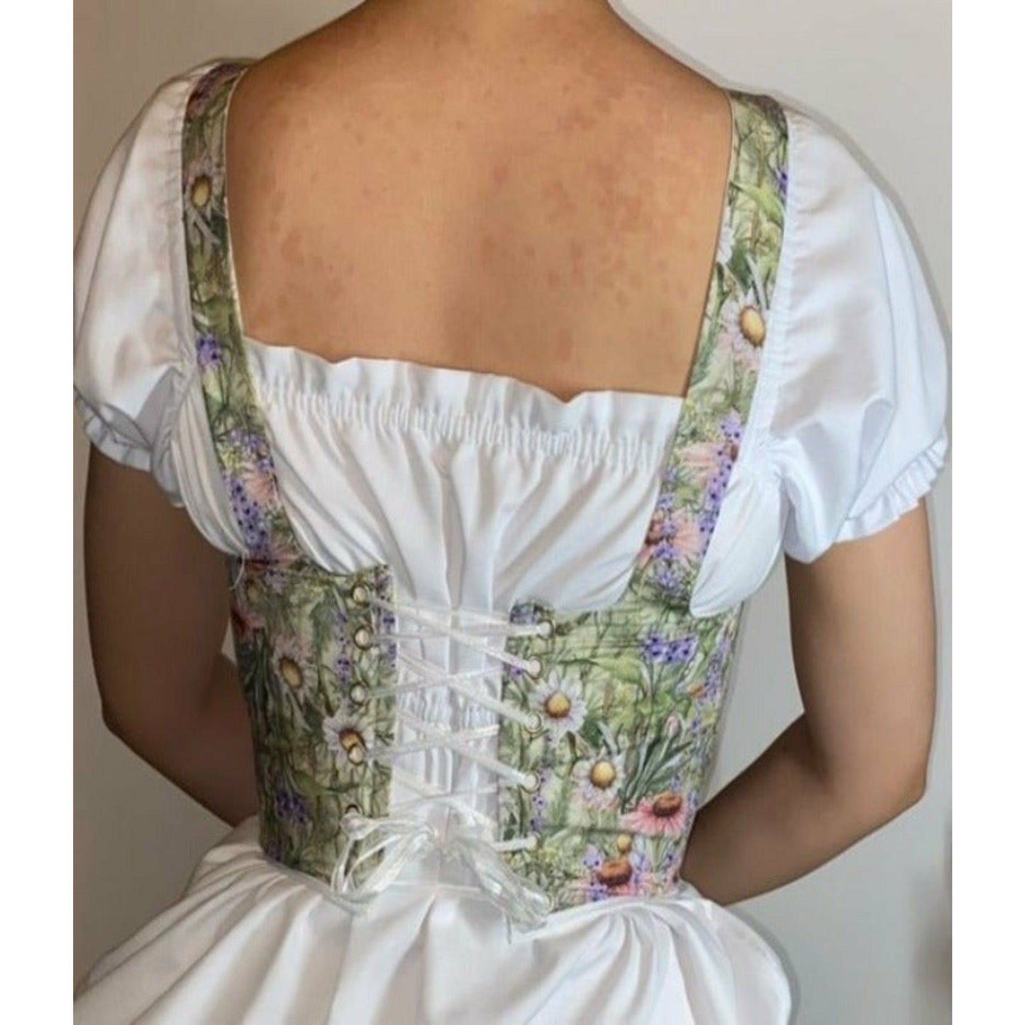 Cottagecore Fairy Inspired Colorful Corset – Floral Stay Bodice Top for Summer Festivals & Ren Fairs